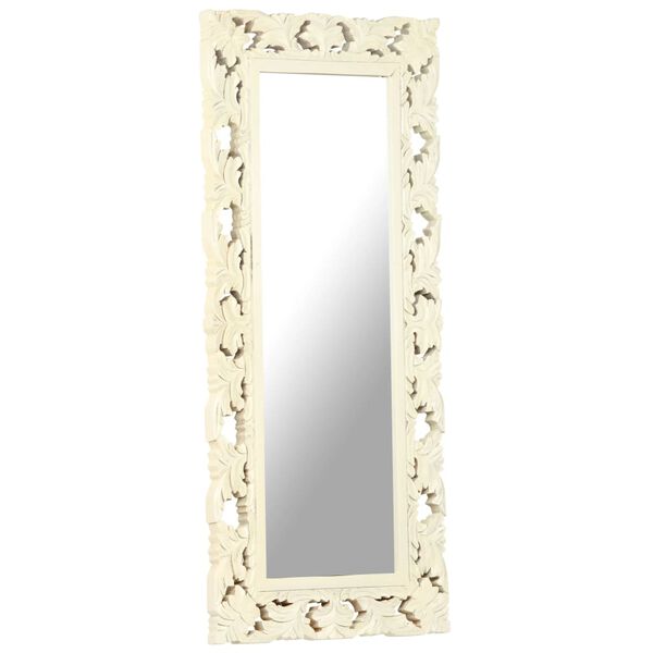 vidaXL Espejo tallado a mano madera maciza de mango blanco 110x50 cm