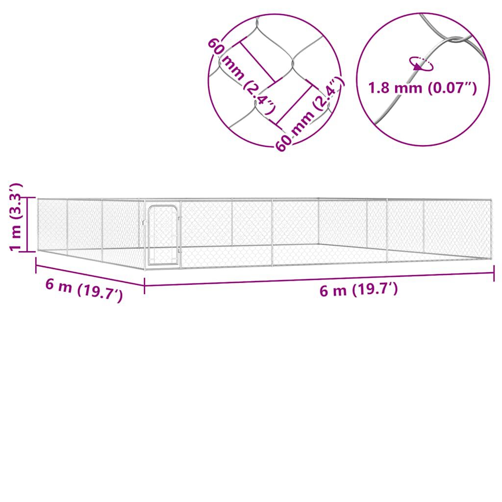 vidaXL Perrera de exterior de acero galvanizado 6x6x1 m