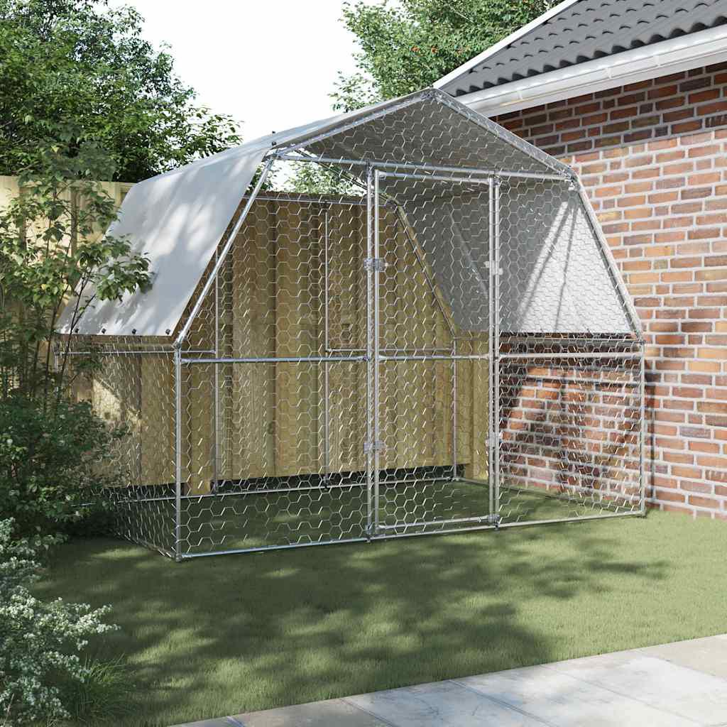 vidaXL Gallinero con techo y puerta acero galvanizado plateado
