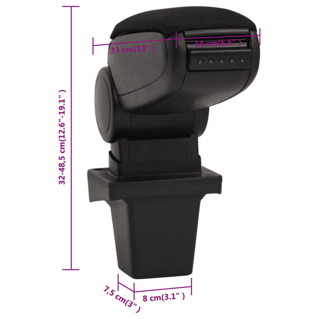 vidaXL Reposabrazos para coche ABS negro 14x33x(32-48,5) cm