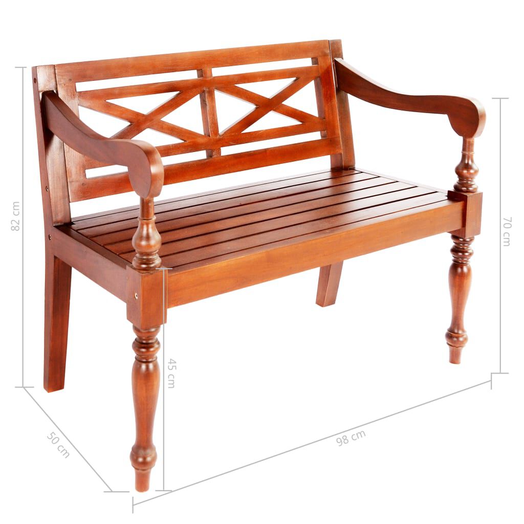 vidaXL Banco Batavia madera maciza de caoba marrón oscuro 98 cm
