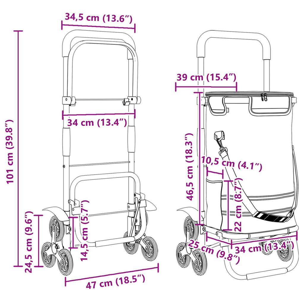 vidaXL Carrito de la compra con ruedas y asa ajustable gris 40 L