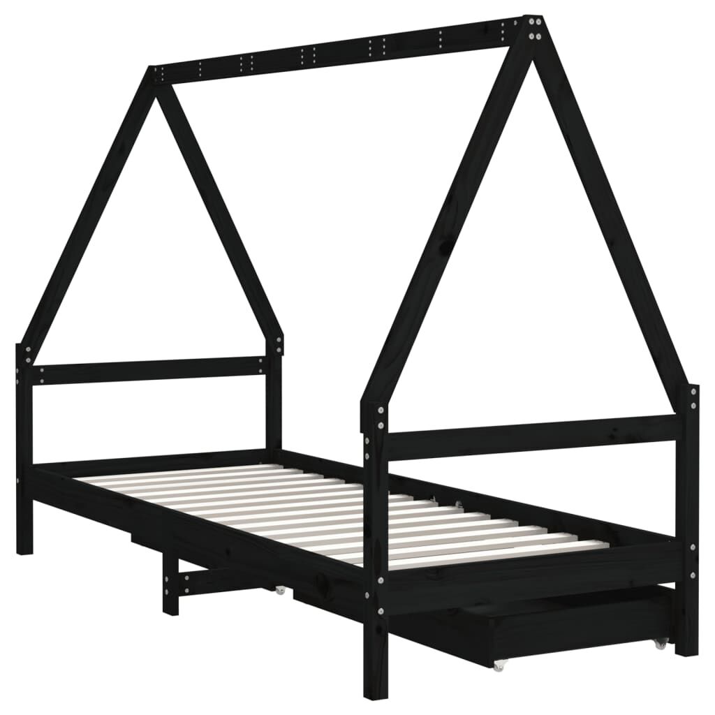 vidaXL Estructura de cama niños con cajones madera pino negro 80x200cm