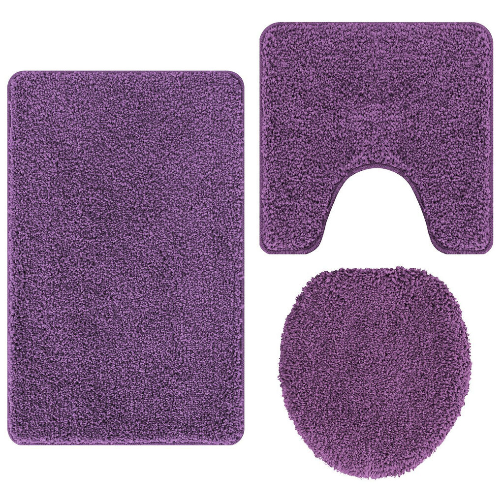 Set de alfombrillas de baño de 3 piezas vidaXL en color púrpura de polipropileno antideslizante