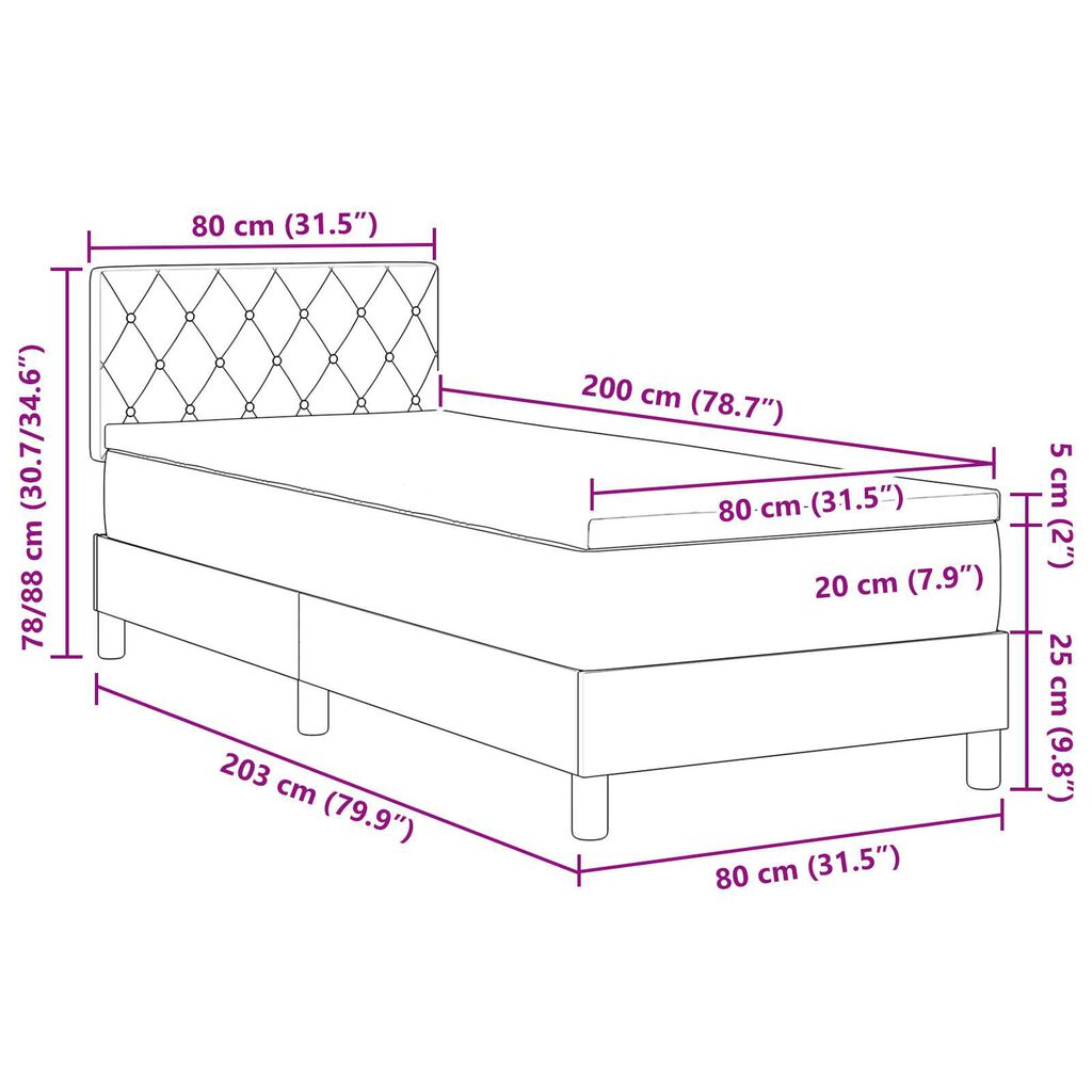 Cama Box Spring vidaXL con Colchón Azul Oscuro 80x200 cm de Terciopelo