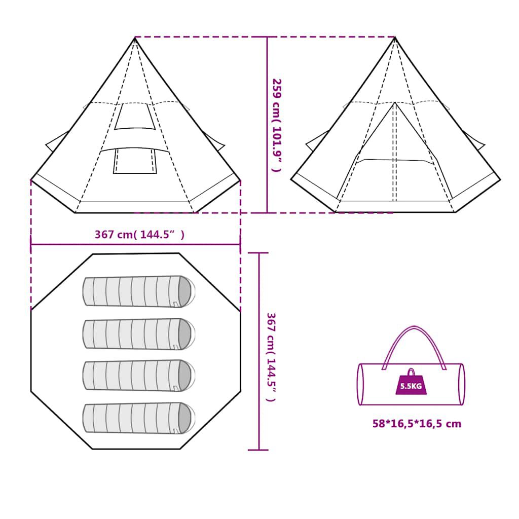 vidaXL Tienda de campaña tipi para 4 personas impermeable verde