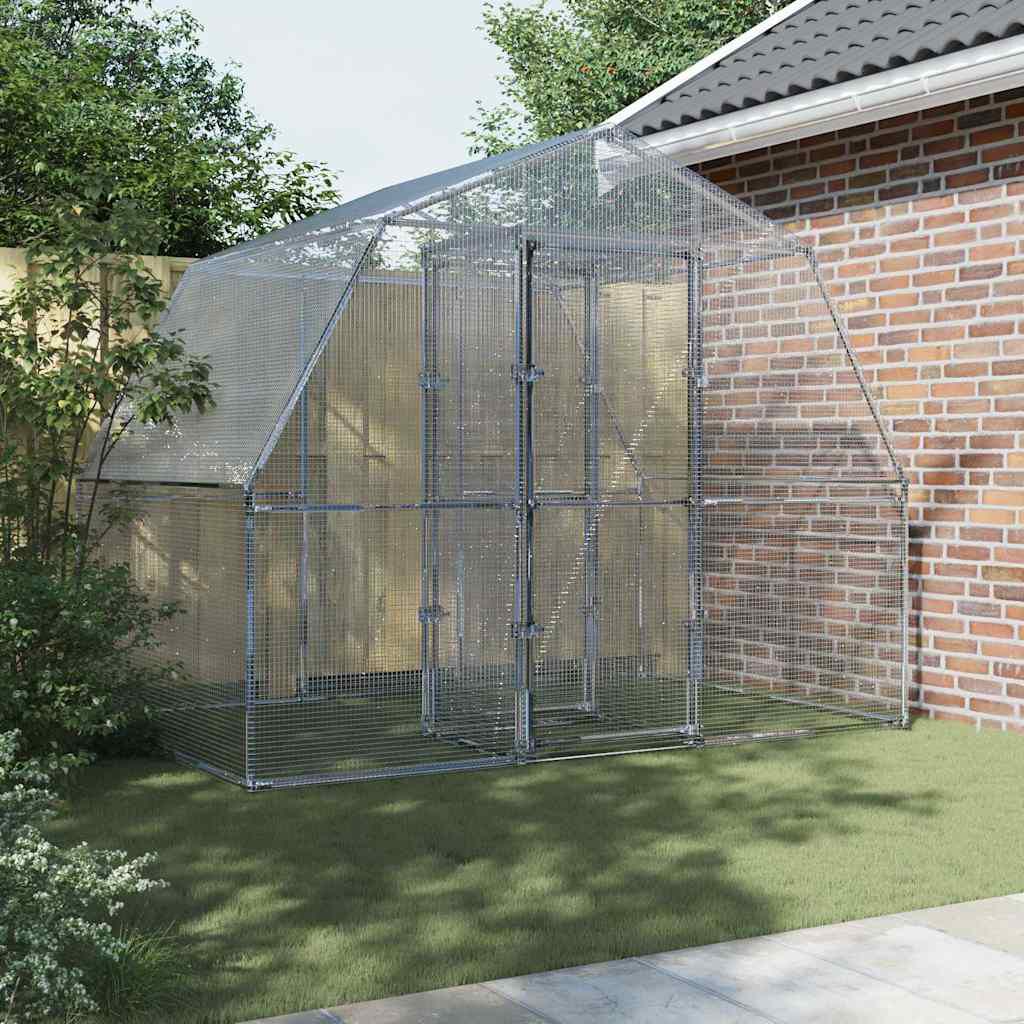 vidaXL Jaula para pájaros con puerta acero galvanizado plateado