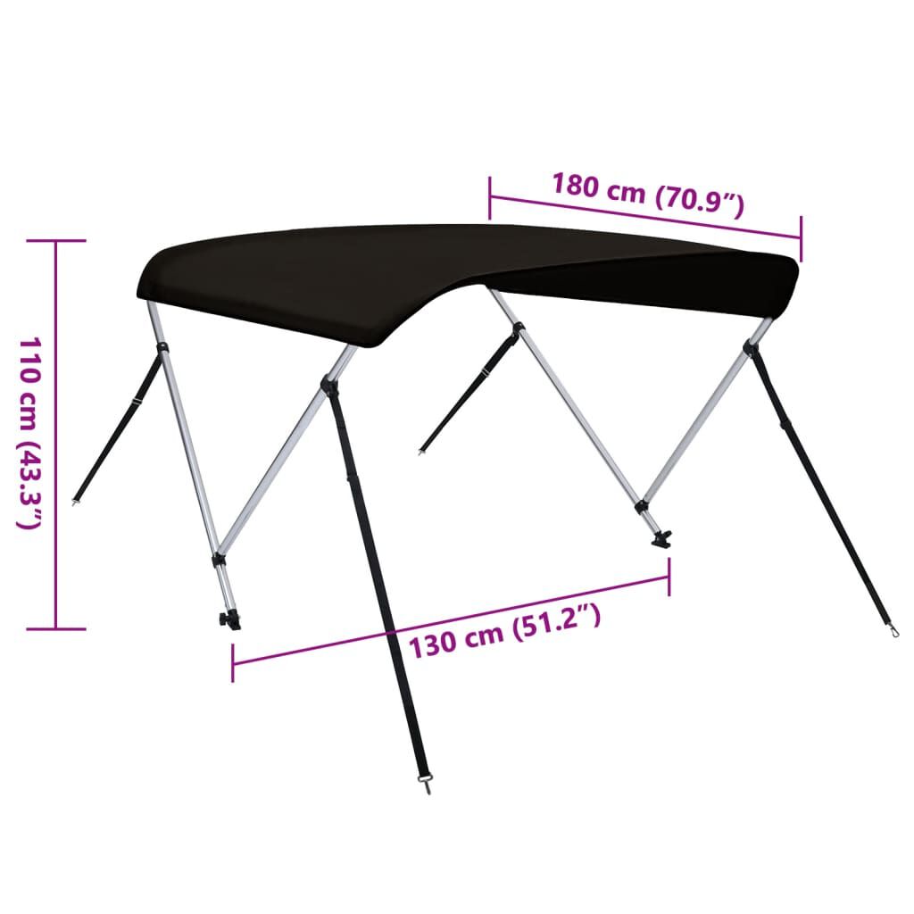 vidaXL Toldo bimini de 2 arcos negro 180x130x110 cm