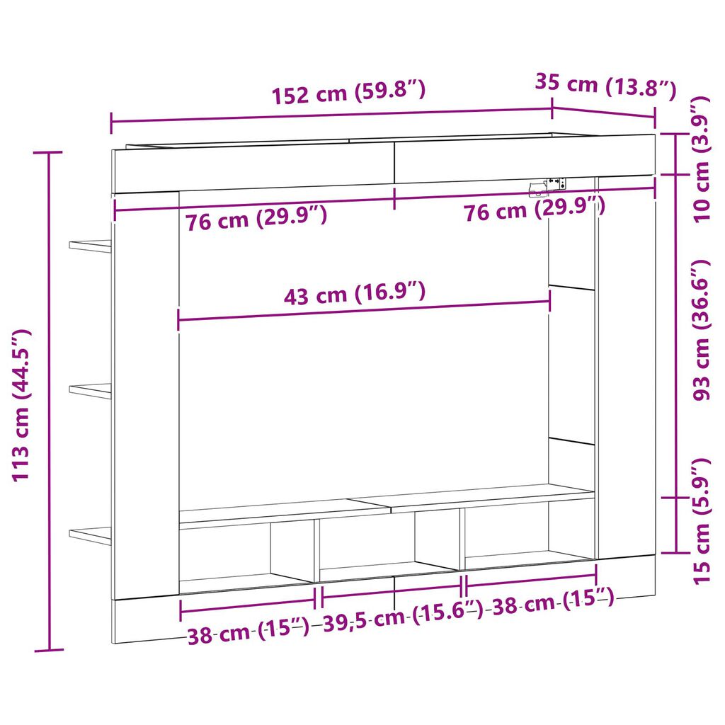 vidaXL Mueble de TV de pared madera roble artisan 152x22x113 cm