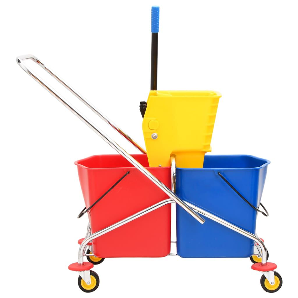vidaXL Carrito de limpieza con cubos y escurridor PP y acero cromado