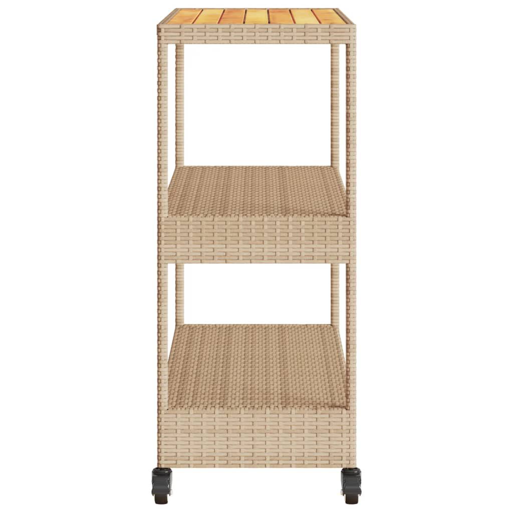 vidaXL Carrito de bar 3 niveles ratán PE y madera maciza acacia beige