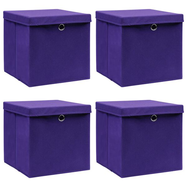 vidaXL Cajas de almacenaje con tapas 4 uds tela morado 32x32x32 cm