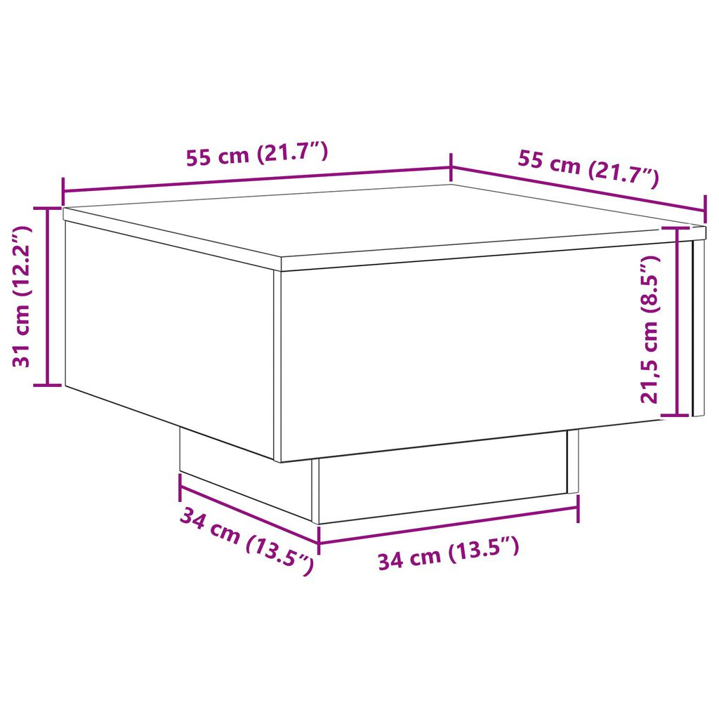 vidaXL Mesa de centro madera de ingeniería roble artisan 55x55x31 cm