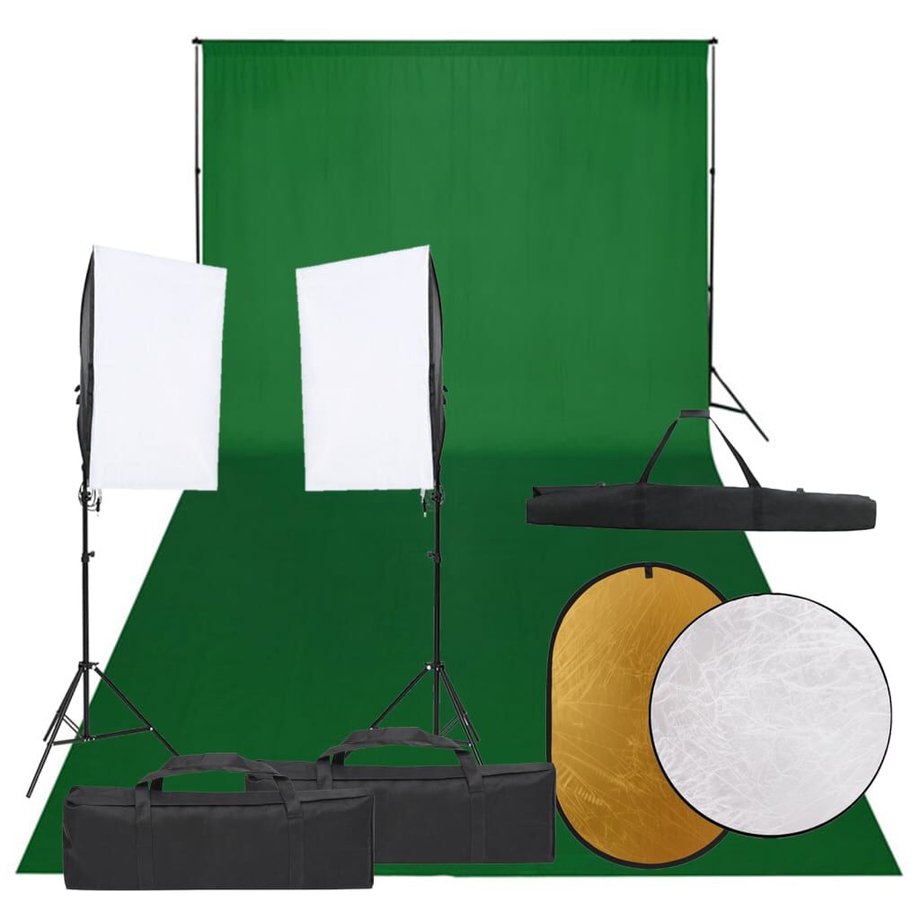 vidaXL Kit de estudio fotográfico con set de luces, fondo y reflector